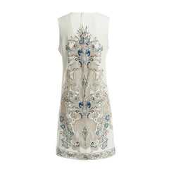 Vintage Runway Cotton Printed Beading Mini Dress