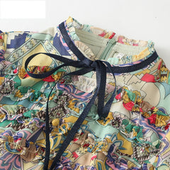 Runway Stand Collar Pattern Print High Waist Dress