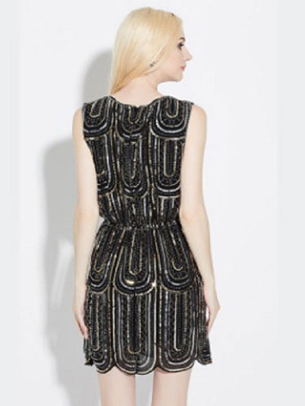 Sequined Flapper Sleeveless Halloween Party Dress