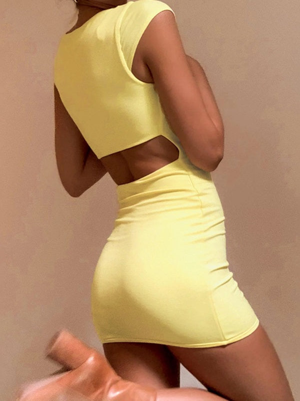 Hollow Out Casual Club Party Solid Dress