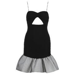Casual Strapless Hollow Out Spaghetti Strap Evening Party Dress