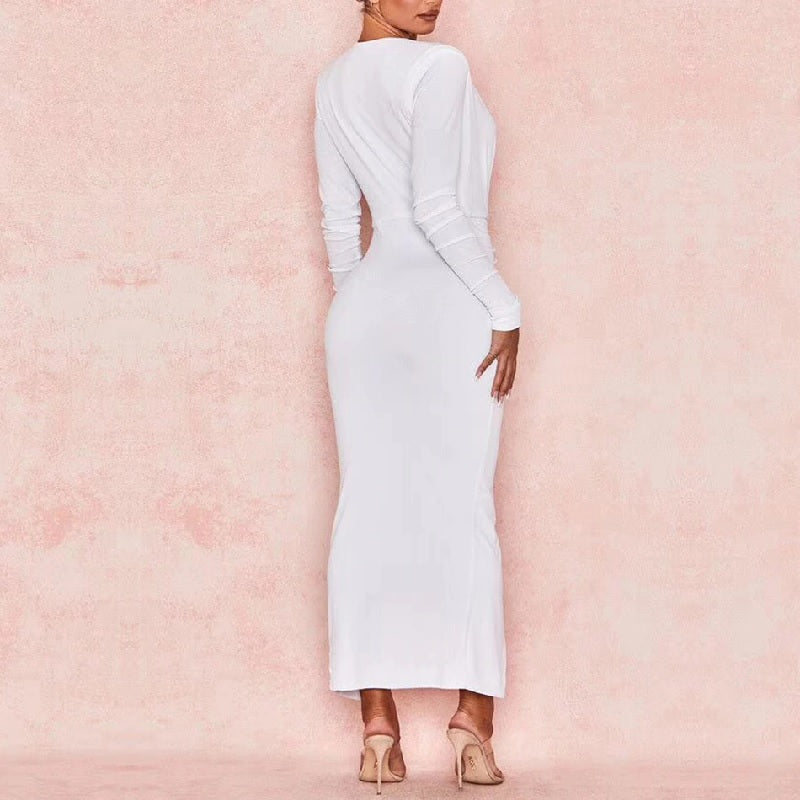 Split Deep V-Neck Sashes Bodycon Dress