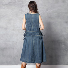 Sleeveless Denim Embroidery Dresses