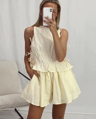 Sleeveless Tank Top With High Waist Loose Cotton Shorts 2 Piece Set