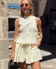 Sleeveless Tank Top With High Waist Loose Cotton Shorts 2 Piece Set