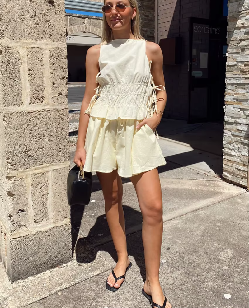 Sleeveless Tank Top With High Waist Loose Cotton Shorts 2 Piece Set