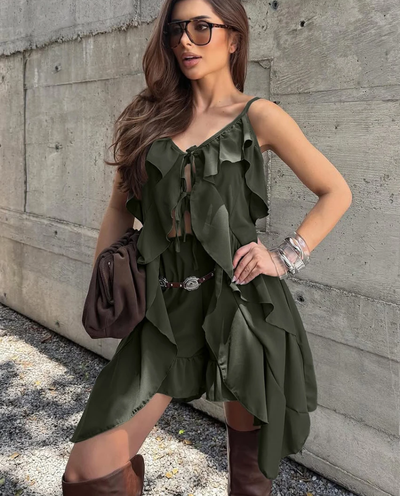 Sleeveless Tank Top With High Waist Pleated Mini Skirt Two Pieces Set