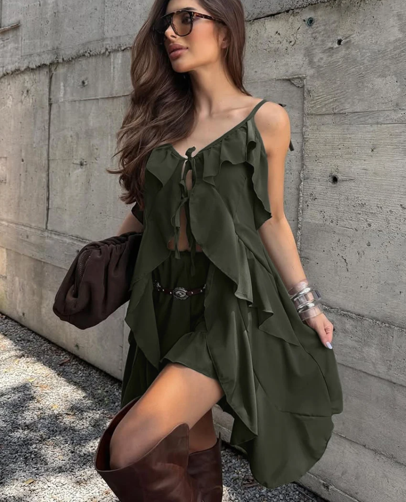 Sleeveless Tank Top With High Waist Pleated Mini Skirt Two Pieces Set