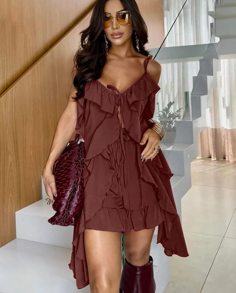 Sleeveless Tank Top With High Waist Pleated Mini Skirt Two Pieces Set