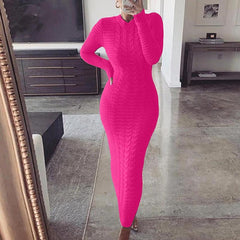 Solid Color Long Sleeve Knitting Dress