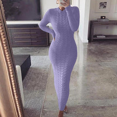Solid Color Long Sleeve Knitting Dress