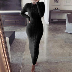 Solid Color Long Sleeve Knitting Dress