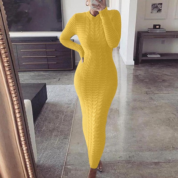 Solid Color Long Sleeve Knitting Dress