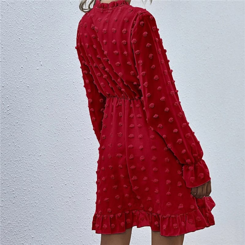 Solid Color Long Sleeve Ruffled Dress