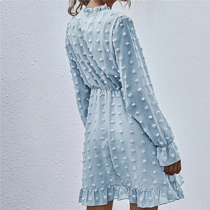 Solid Color Long Sleeve Ruffled Dress