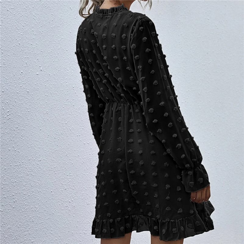 Solid Color Long Sleeve Ruffled Dress