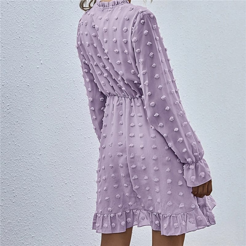 Solid Color Long Sleeve Ruffled Dress