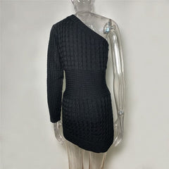Solid Color Oblique Shoulder Knit Dress