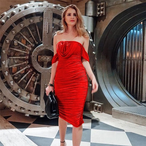 Solid Color Off-the-shoulder Dress
