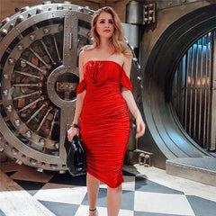 Solid Color Off-the-shoulder Dress