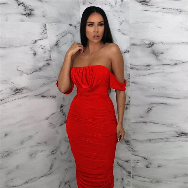 Solid Color Off-the-shoulder Dress