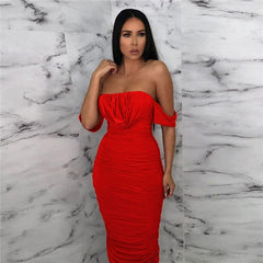 Solid Color Off-the-shoulder Dress