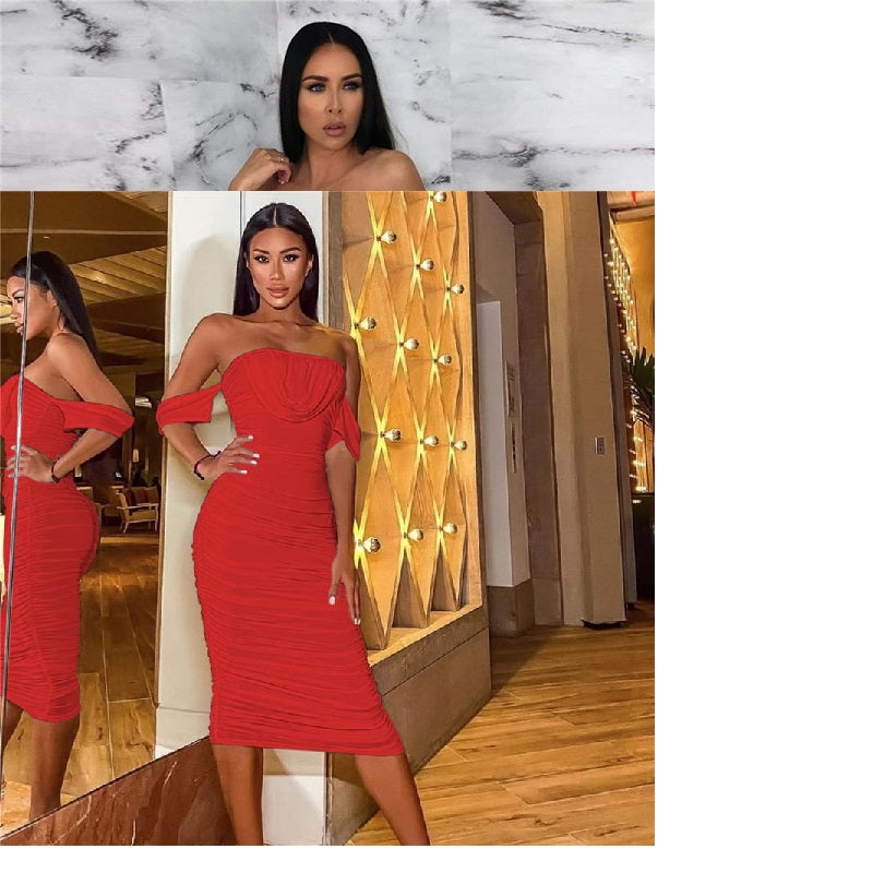 Solid Color Off-the-shoulder Dress