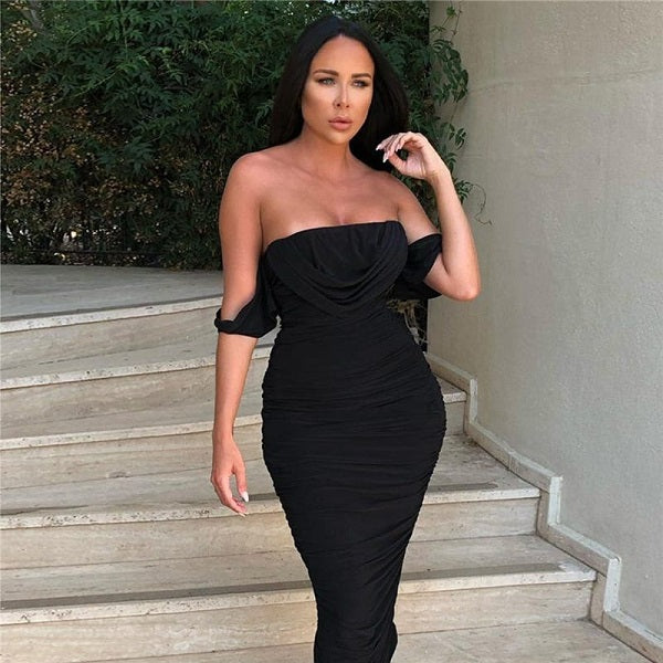 Solid Color Off-the-shoulder Dress