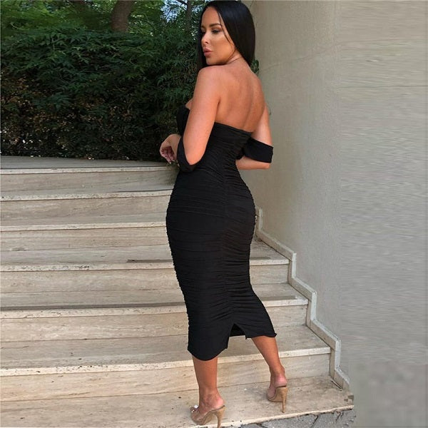 Solid Color Off-the-shoulder Dress