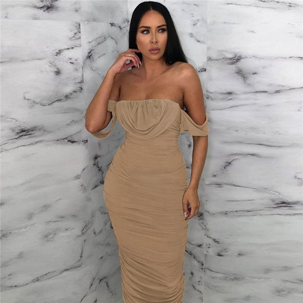 Solid Color Off-the-shoulder Dress