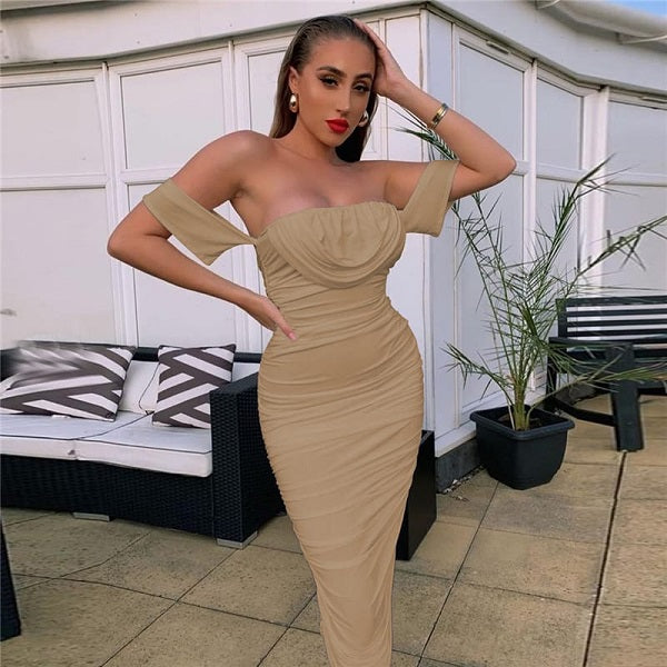 Solid Color Off-the-shoulder Dress