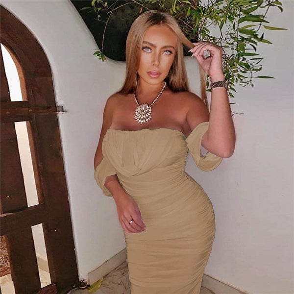 Solid Color Off-the-shoulder Dress