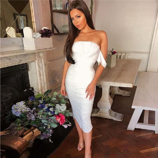 Solid Color Off-the-shoulder Dress