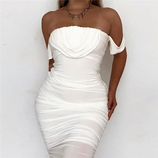 Solid Color Off-the-shoulder Dress