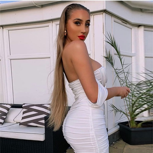 Solid Color Off-the-shoulder Dress