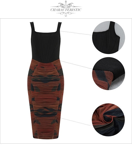 Spaghetti Strap Dress Sleeveless Patchwork Mesh Club Party Dress