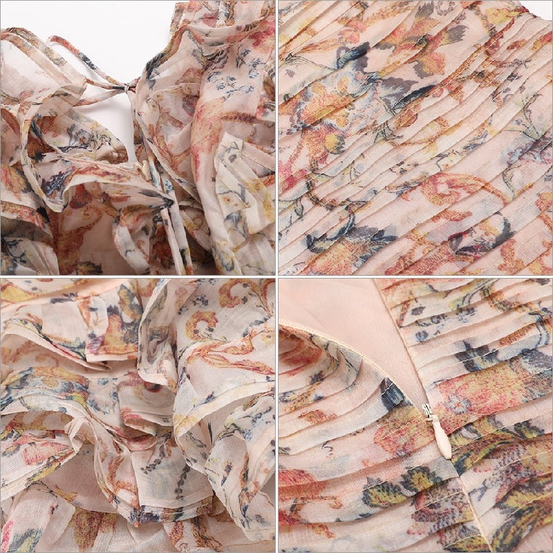 Butterfly Sleeve Spaghetti Strap Cascading Ruffle Party Dress