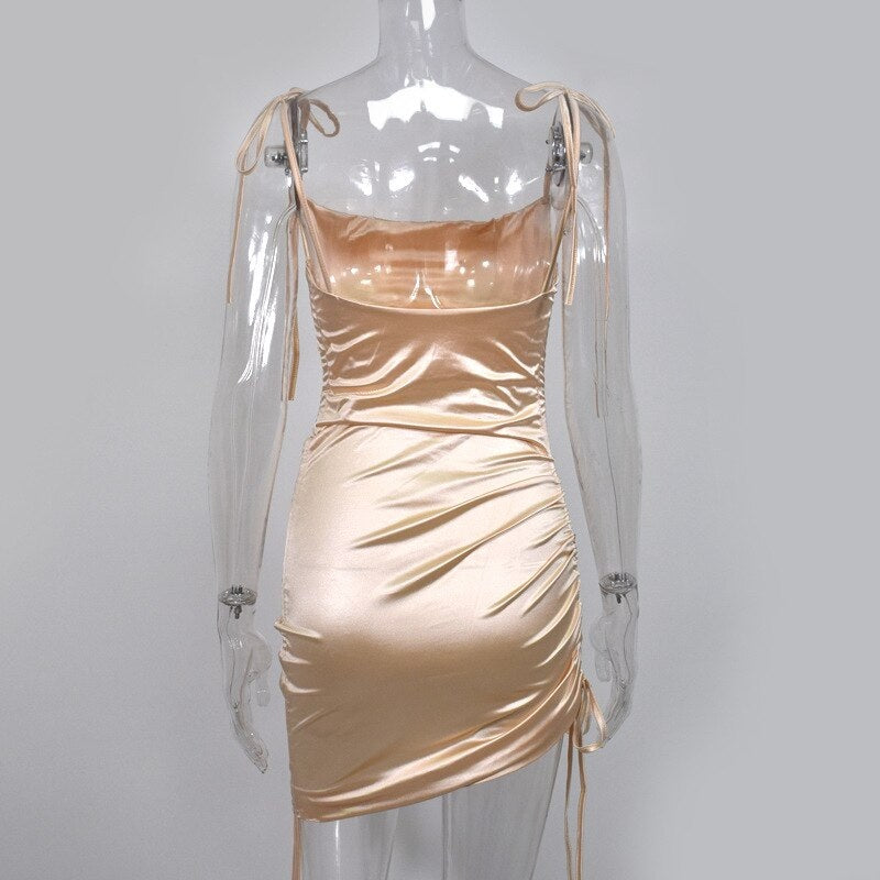 Elegant Spaghetti Strap Draped A-line Natural Waist Dress