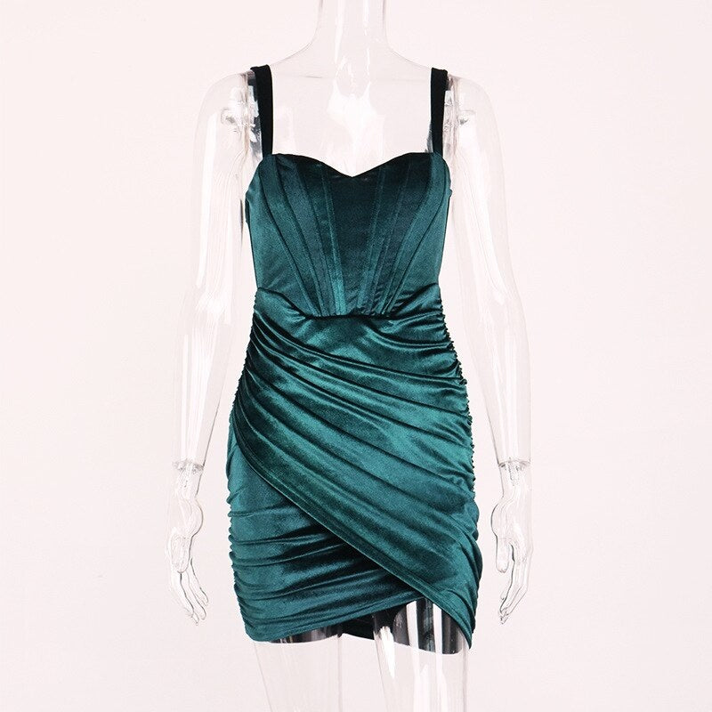 Draped Strapless Spaghetti Strap Velvet Ruched Party Dresses
