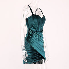 Draped Strapless Spaghetti Strap Velvet Ruched Party Dresses