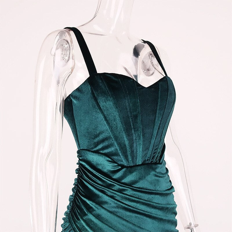 Draped Strapless Spaghetti Strap Velvet Ruched Party Dresses