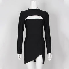Casual Hollow Out Split O-Neck Bandage Bodycon Mini Dress