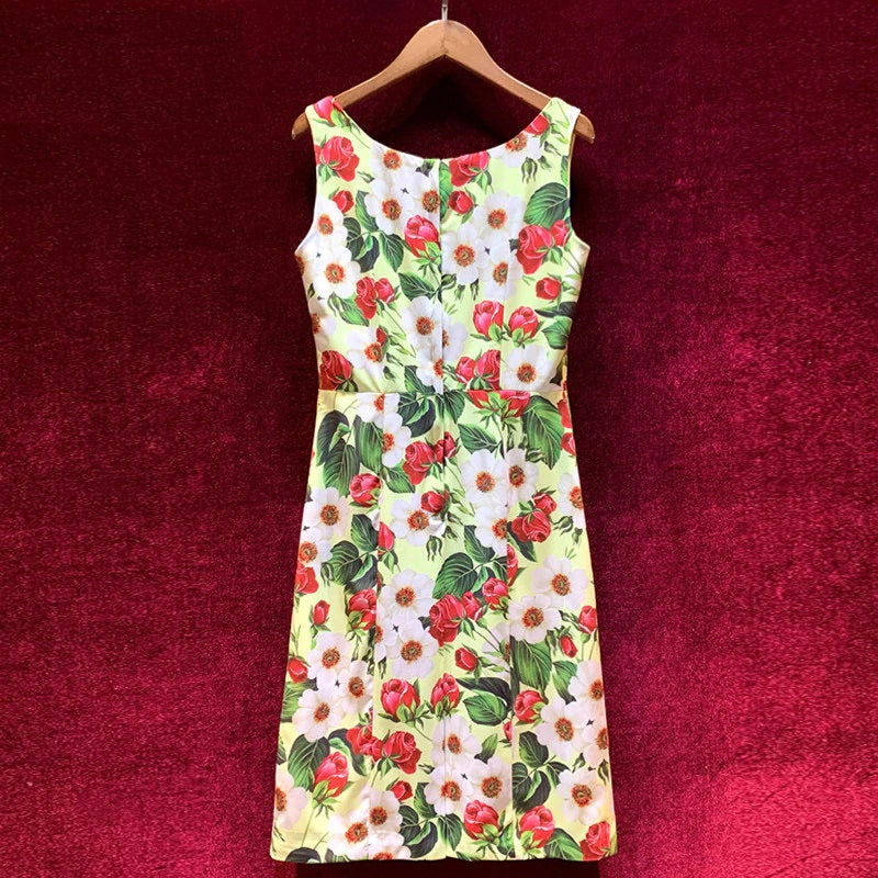 Elegant Square Collar Flower Print Runway Mini Dress