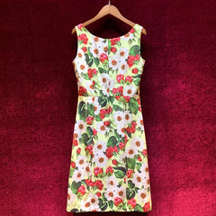 Elegant Square Collar Flower Print Runway Mini Dress