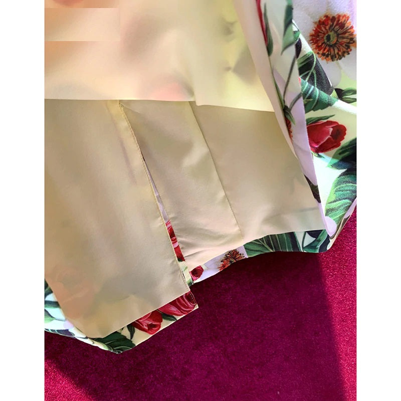 Elegant Square Collar Flower Print Runway Mini Dress
