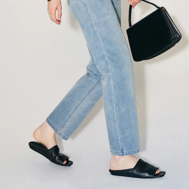 Square Toe Open Toe Flats Slippers Concise Non-slip Casual Shoes