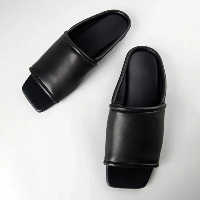 Square Toe Open Toe Flats Slippers Concise Non-slip Casual Shoes