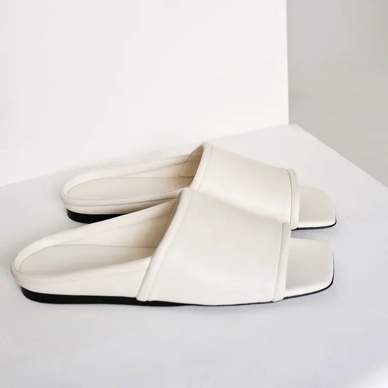 Square Toe Open Toe Flats Slippers Concise Non-slip Casual Shoes