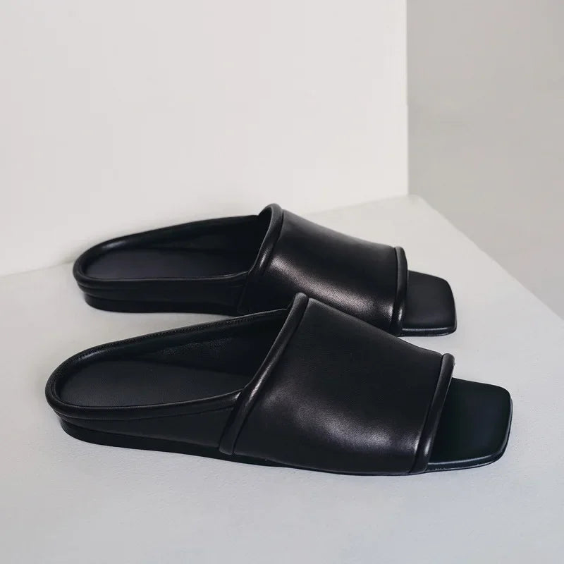 Square Toe Open Toe Flats Slippers Concise Non-slip Casual Shoes