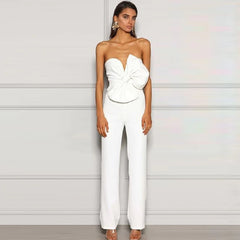 Strapless Bow Backless Bodycon Jumpsuit